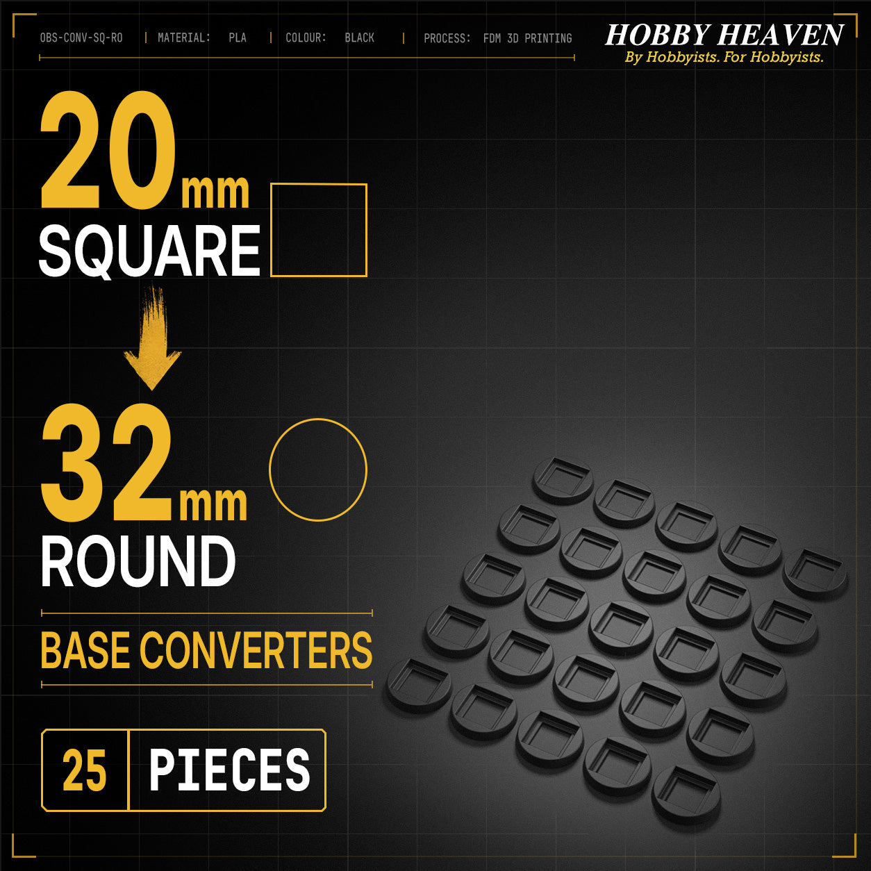 Square to Round Base Converters 3D Print Full Range