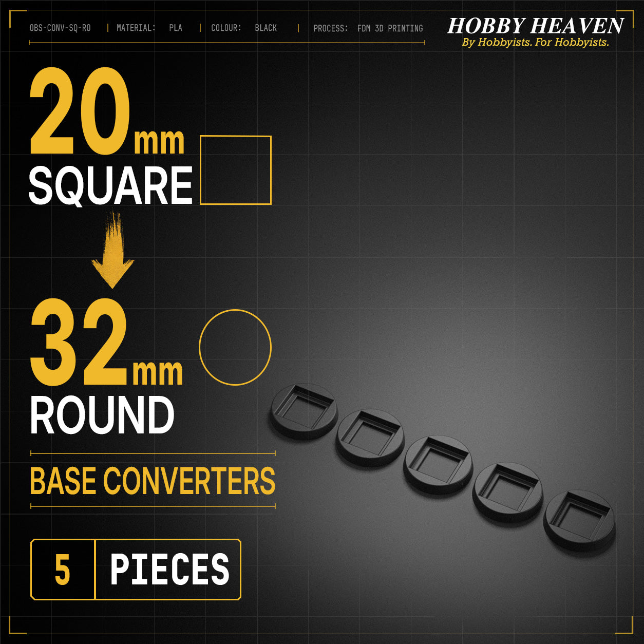 Square to Round Base Converters 3D Print Full Range