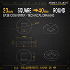 Square to Round Base Converters 3D Print Full Range