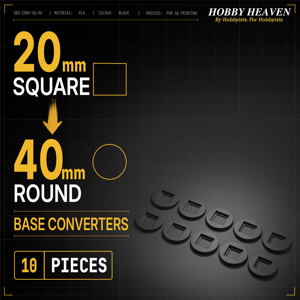 Square to Round Base Converters 3D Print Full Range