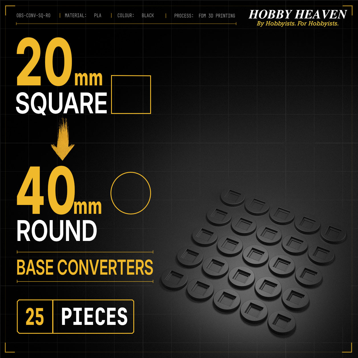 Square to Round Base Converters 3D Print Full Range