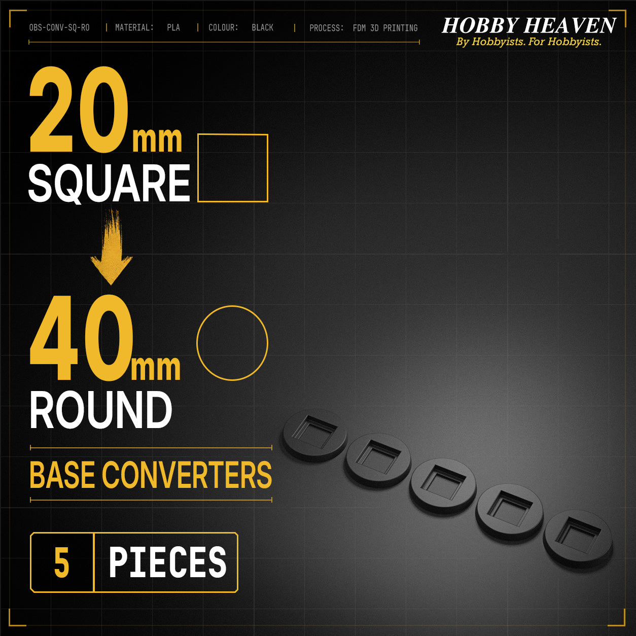 Square to Round Base Converters 3D Print Full Range