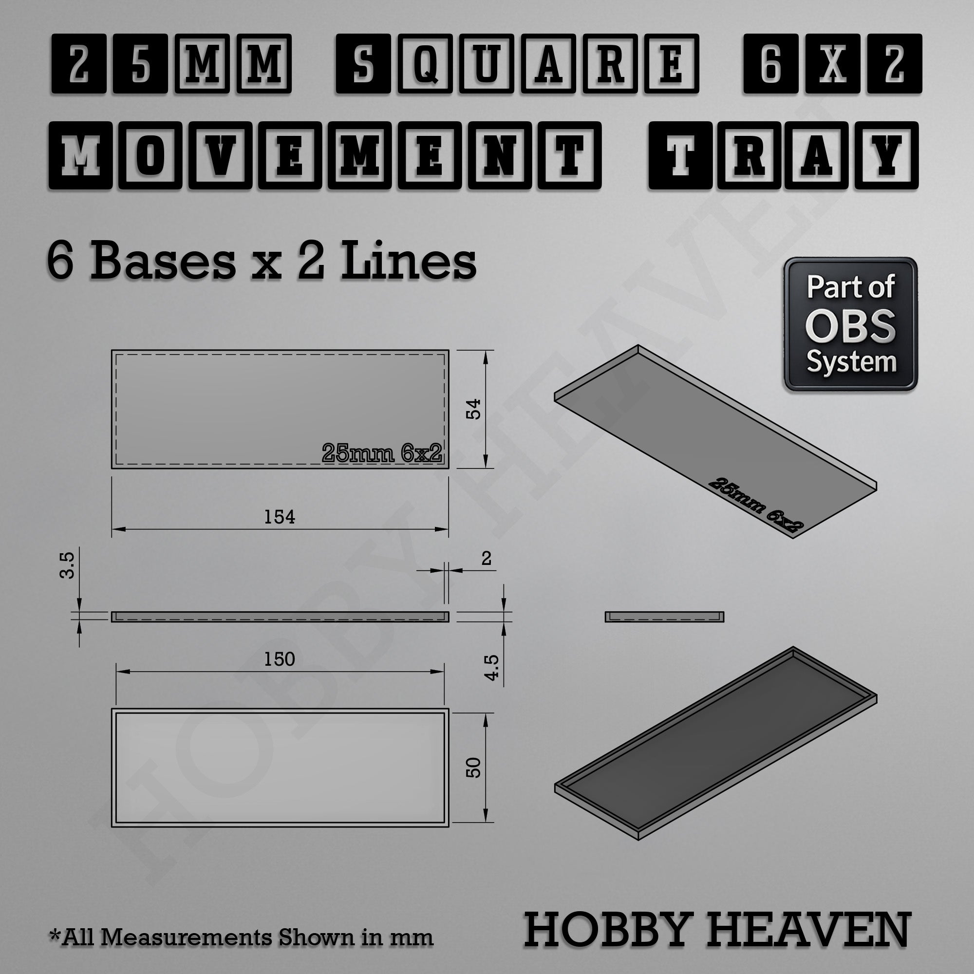 Square Movement Trays | OBS System | 20mm 25mm 30mm 40mm 50mm Bases