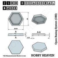 Hexagonal Bases 10mm to 200mm 3d Print Full Range Tabletop Games
