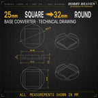 Square to Round Base Converters 3D Print Full Range