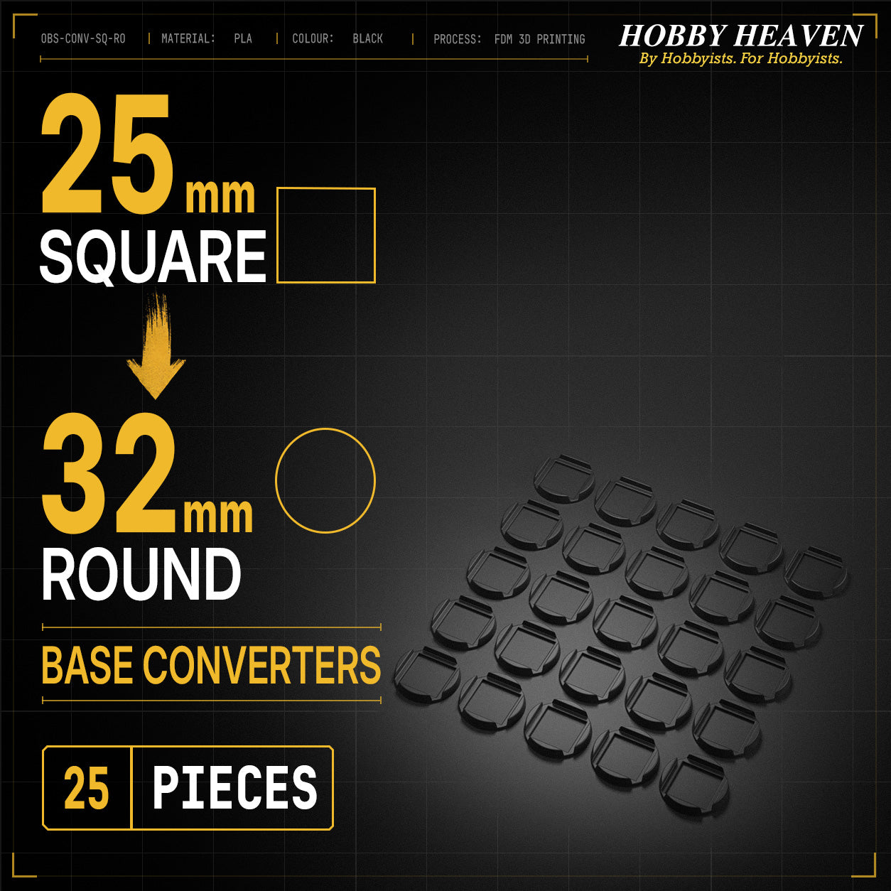 Square to Round Base Converters 3D Print Full Range