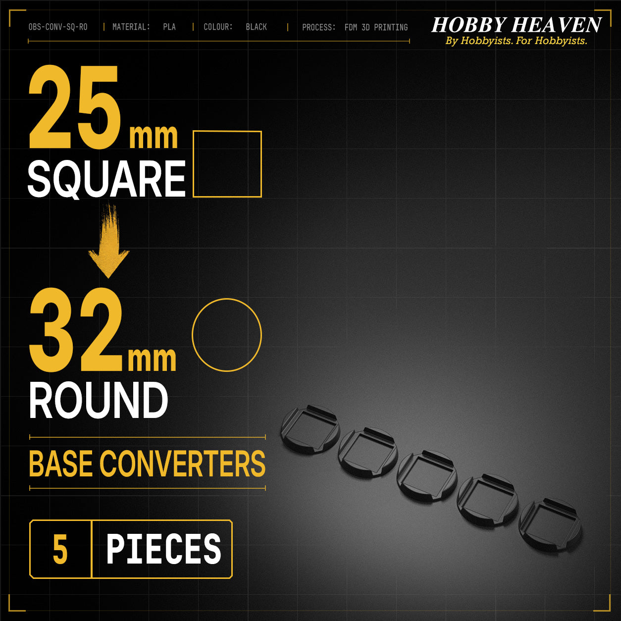 Square to Round Base Converters 3D Print Full Range