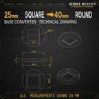 Square to Round Base Converters 3D Print Full Range