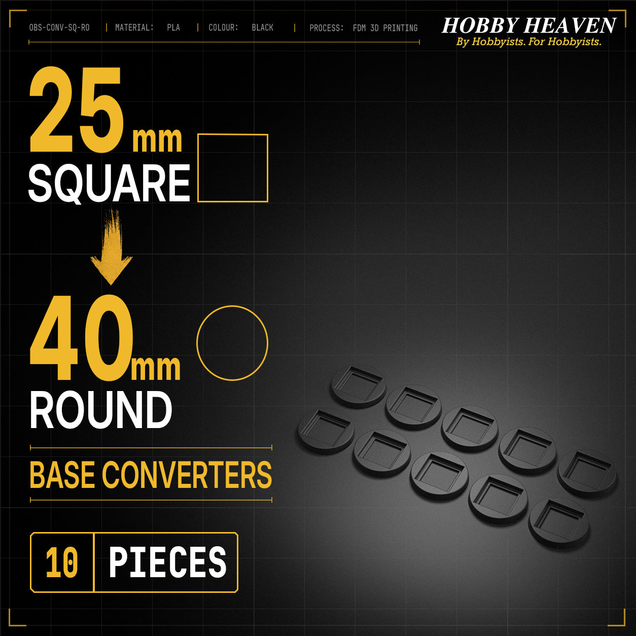 Square to Round Base Converters 3D Print Full Range