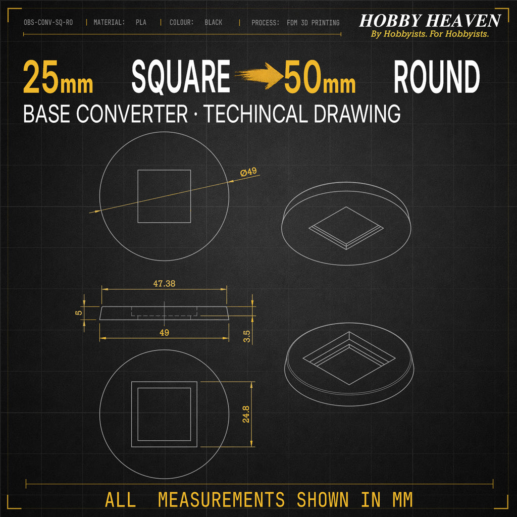 Square to Round Base Converters 3D Print Full Range