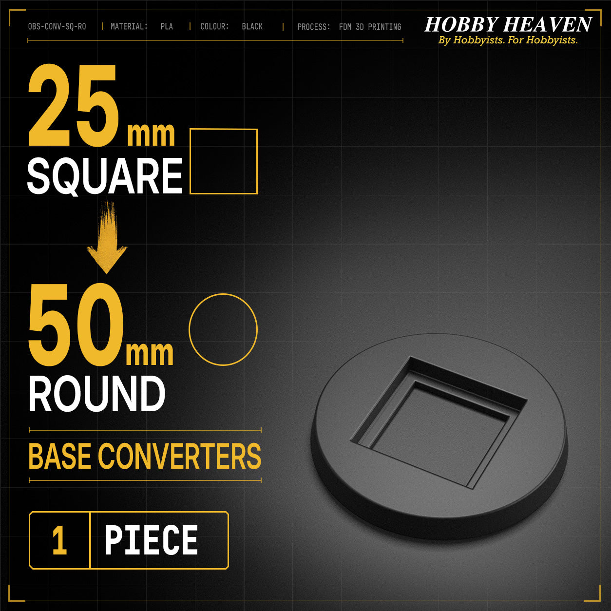 Square to Round Base Converters 3D Print Full Range