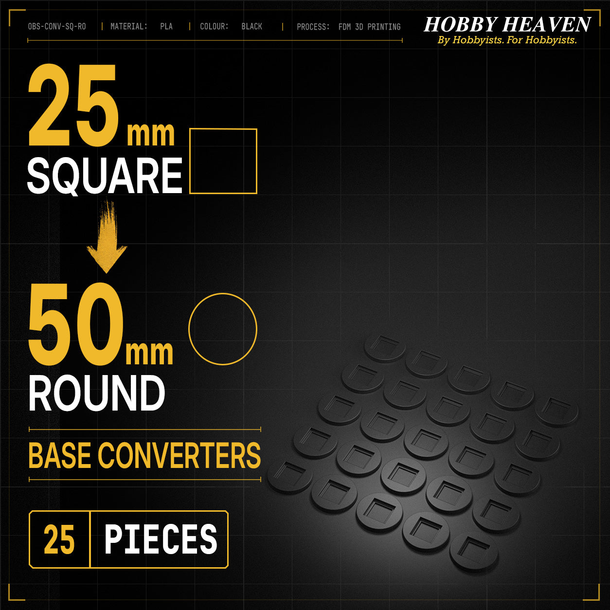 Square to Round Base Converters 3D Print Full Range