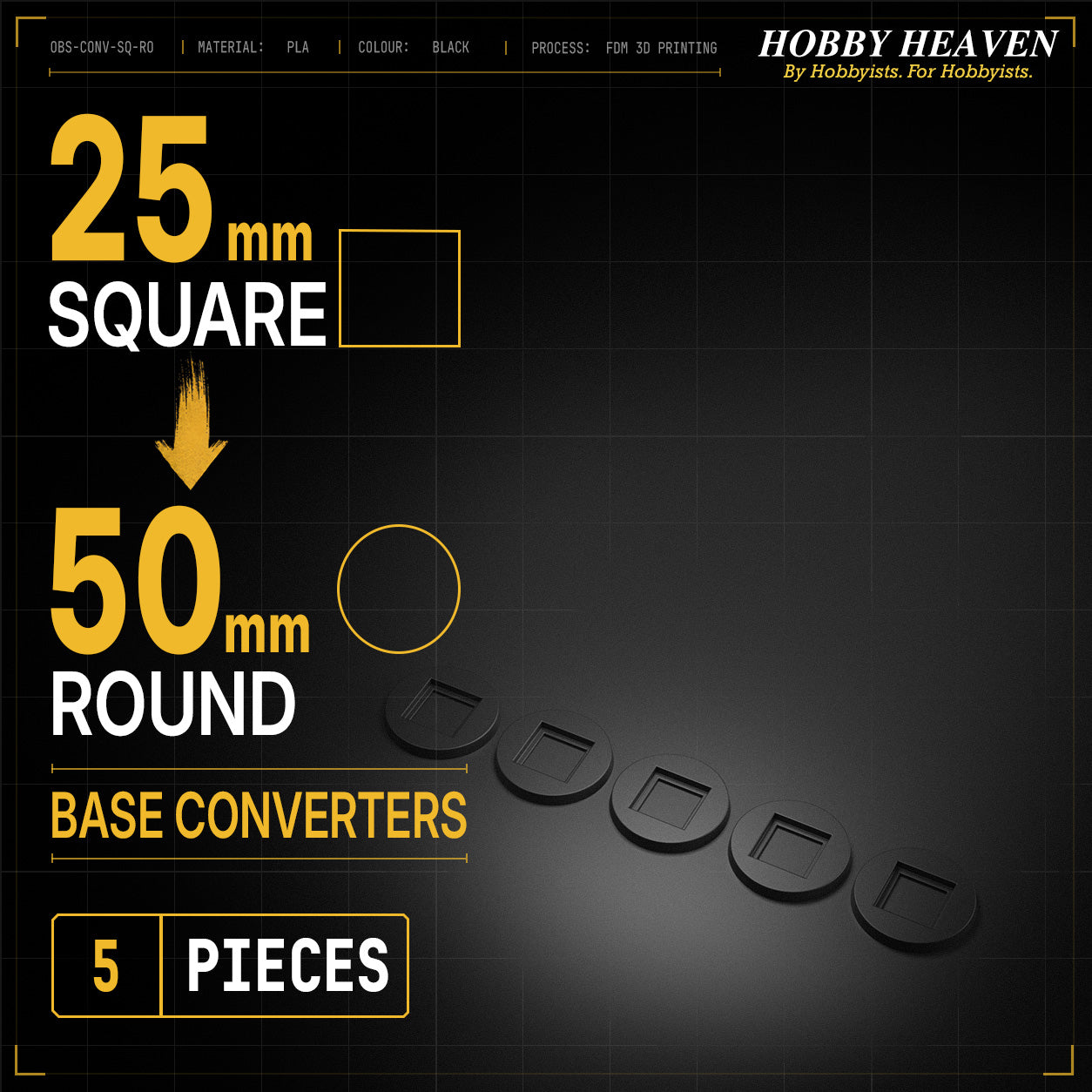 Square to Round Base Converters 3D Print Full Range