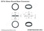 25mm to 28mm Round Base Converters ABS Plastic