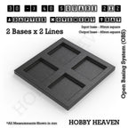 CGI render of the 30 to 40 mm square adapter, 2 × 2 formation, with 4 seats for 30 mm square bases.