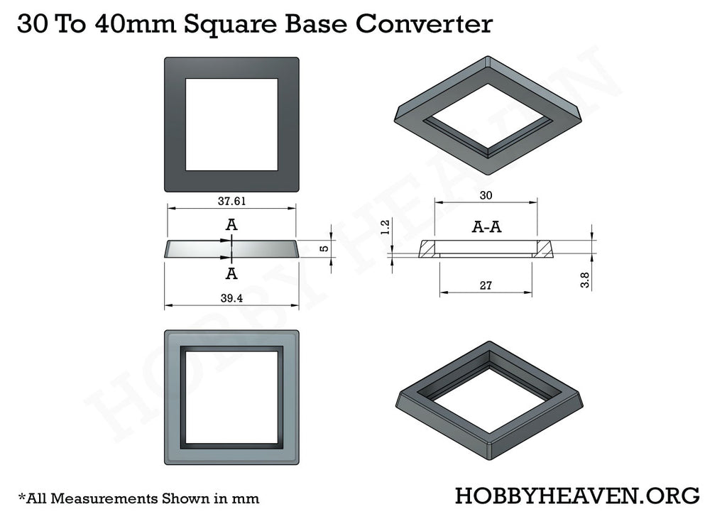 30 to 40mm Square Bases Converters 3d Print