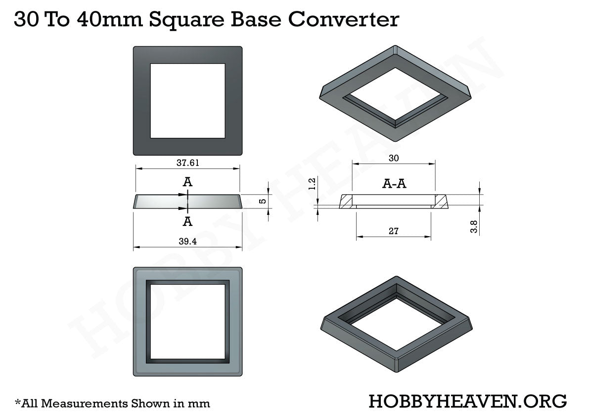 30 to 40mm Square Bases Converters 3d Print | Hobby Heaven