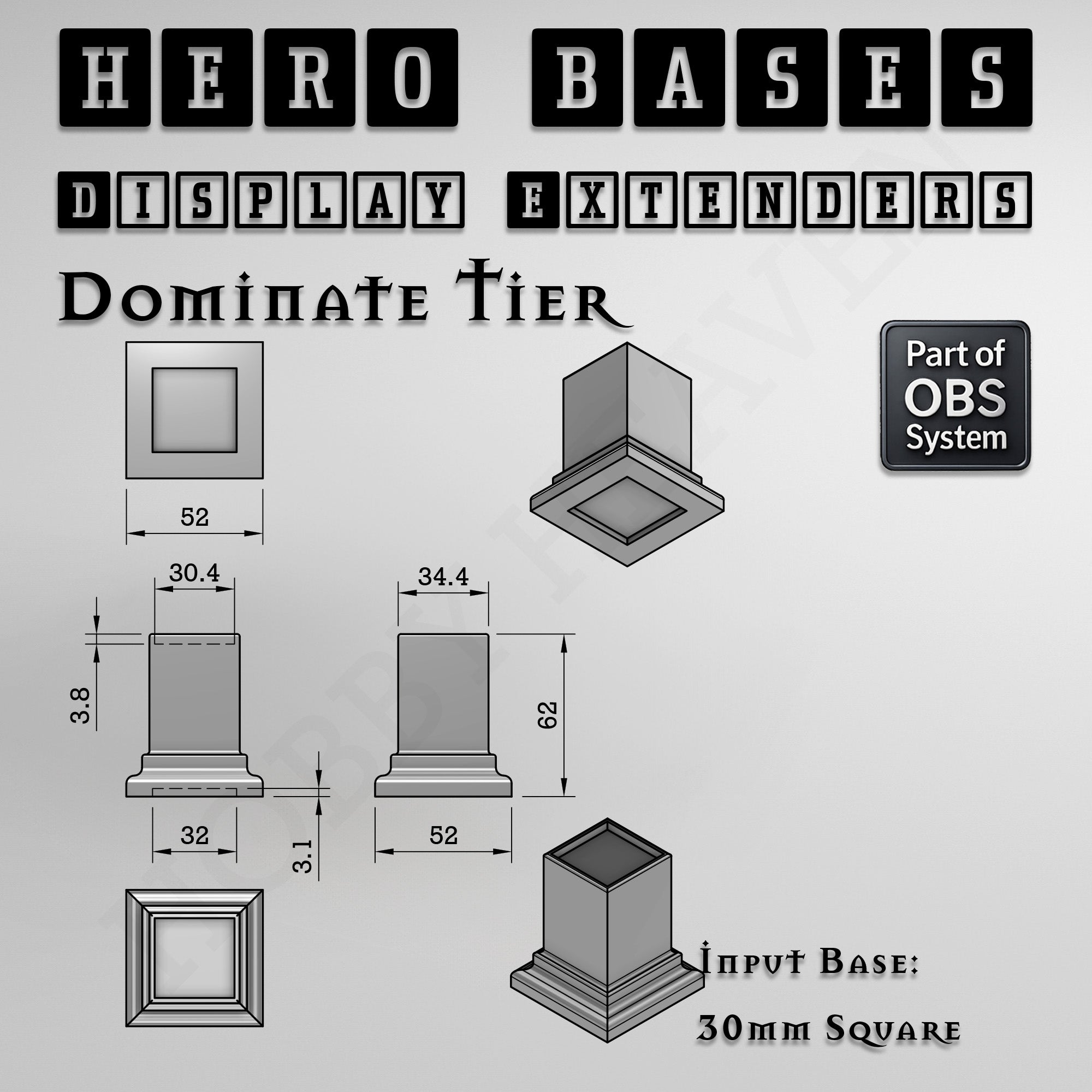 Open Basing System Hero Bases Display Extenders .stl Pack