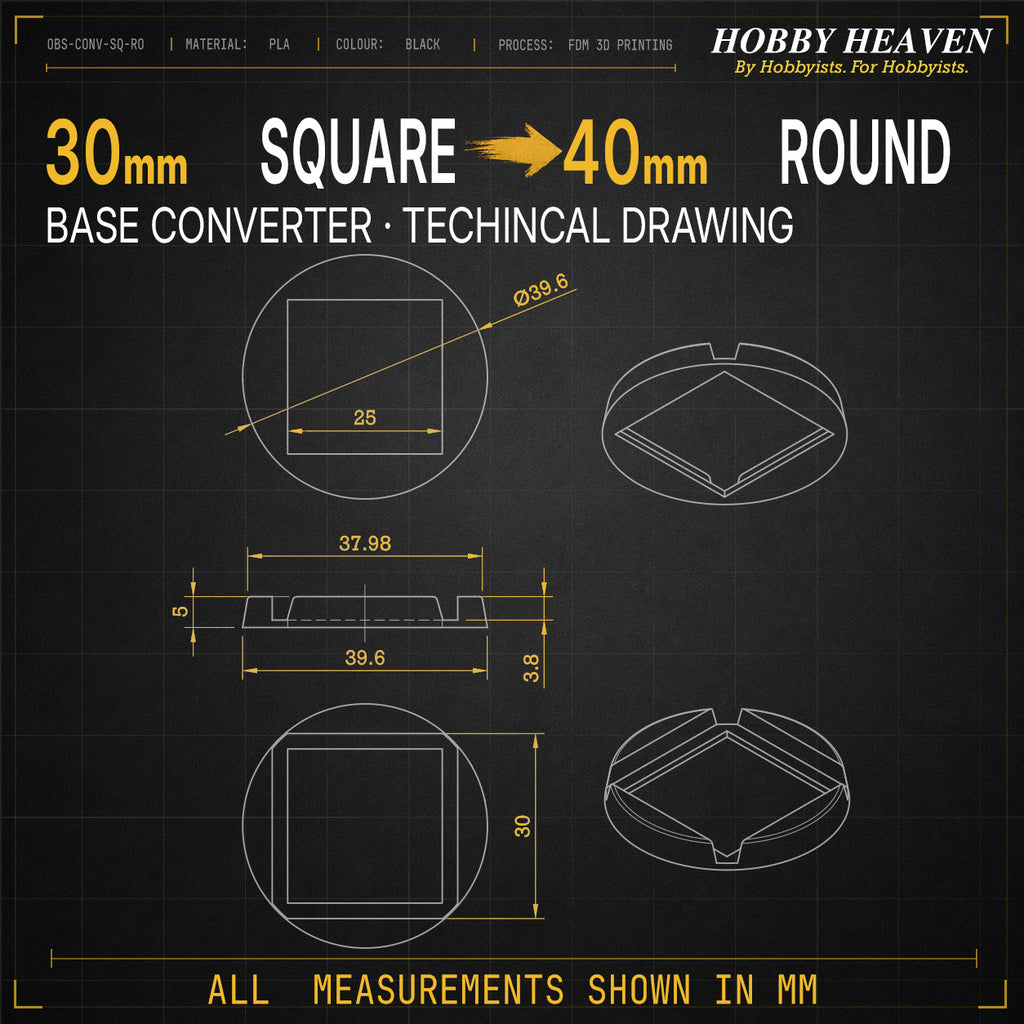 Square to Round Base Converters 3D Print Full Range