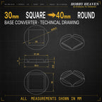 Square to Round Base Converters 3D Print Full Range
