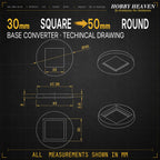 Square to Round Base Converters 3D Print Full Range