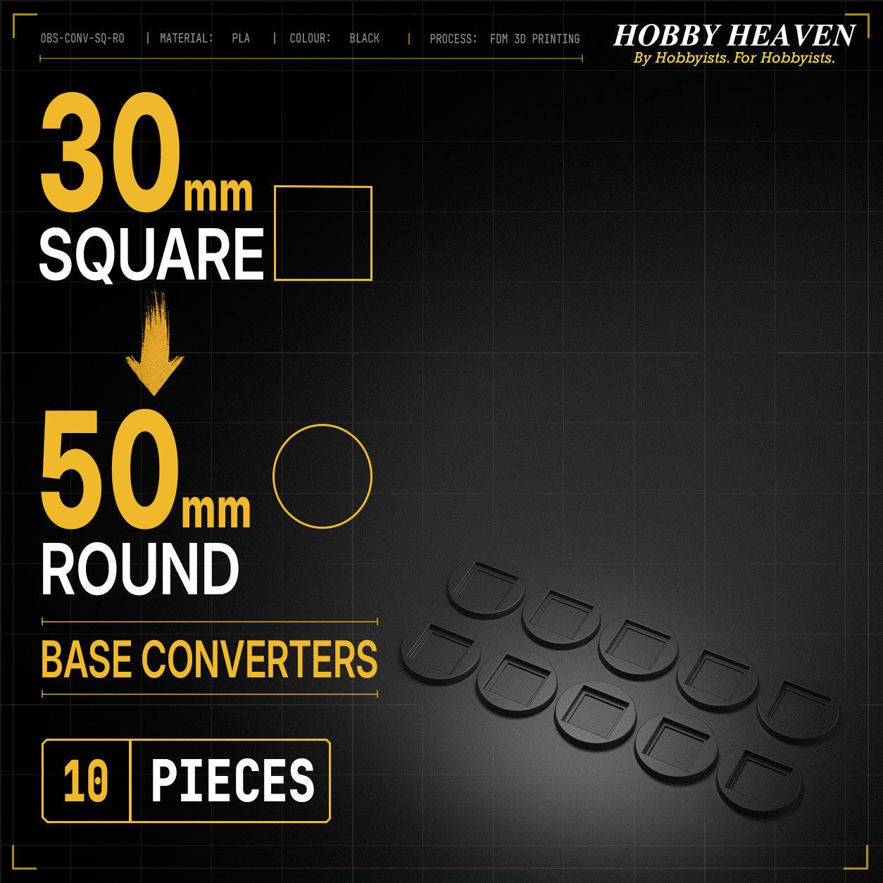 Square to Round Base Converters 3D Print Full Range