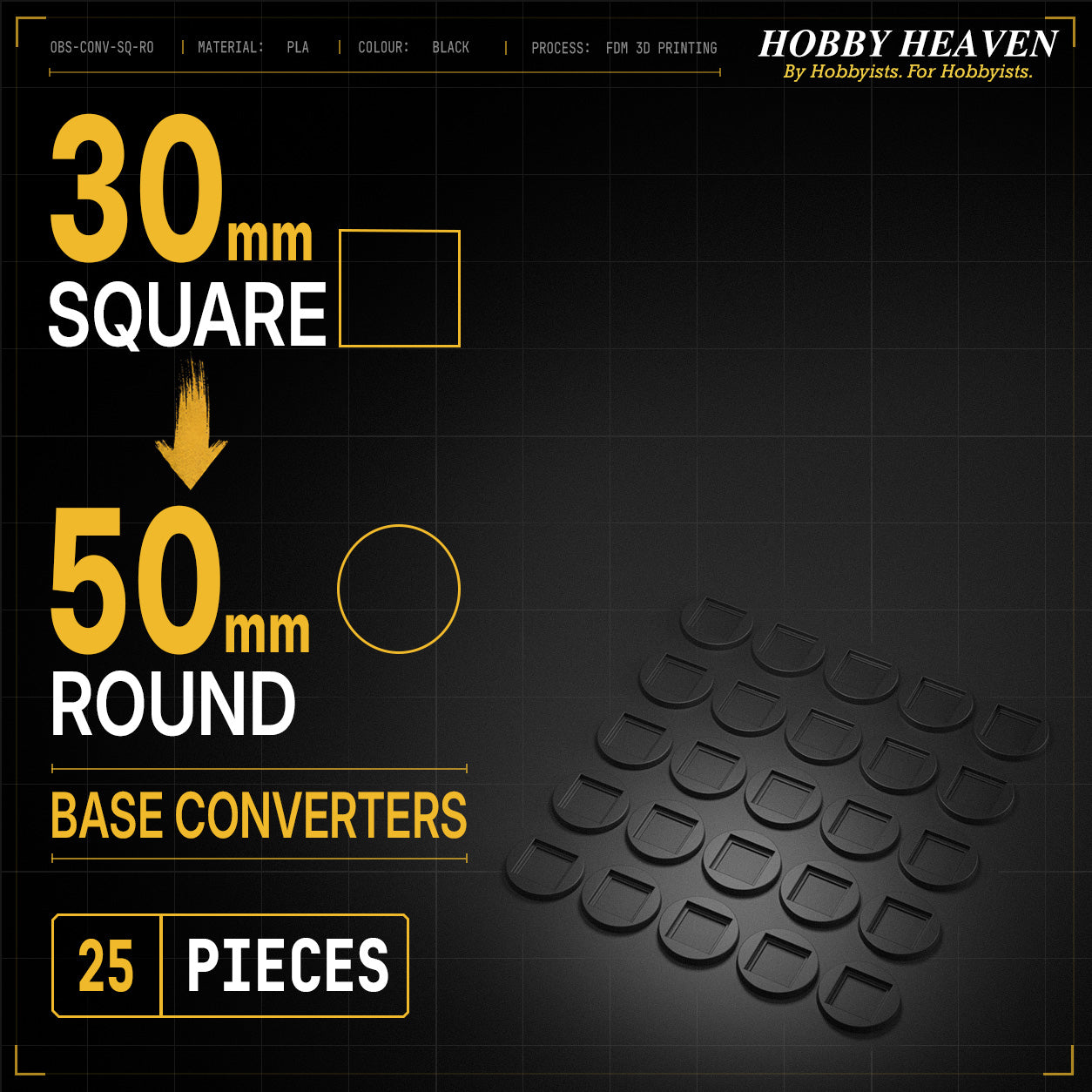 Square to Round Base Converters 3D Print Full Range