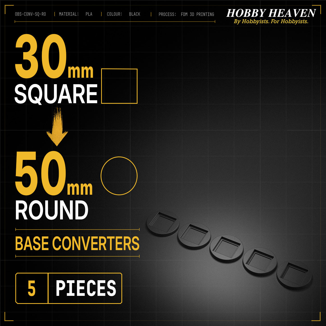Square to Round Base Converters 3D Print Full Range