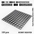 32mm round to 40mm square base converters, pack of 100, 3D-printed in PLA.