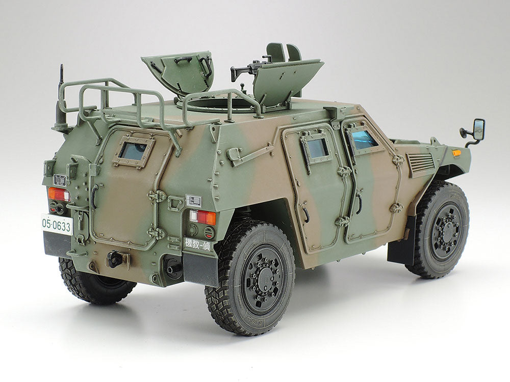 The painted vehicle from the rear, with its rear brackets
