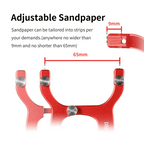Adjustable sandpaper graphic: strips no wider than 9 mm and no shorter than 65 mm fit the AT-CSS