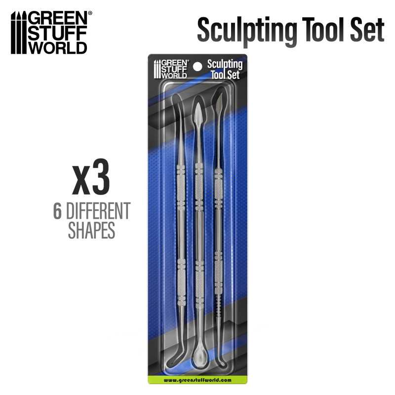 Green Stuff World 3x Sculpting Tools stainless steel set in packaging