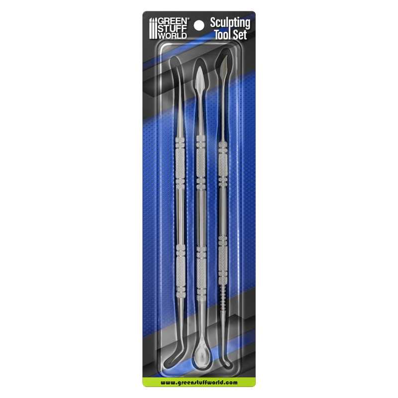 Green Stuff World Sculpting Tools 3-piece stainless steel set retail packaging