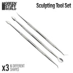 Green Stuff World 3x Sculpting Tools stainless steel double-ended set