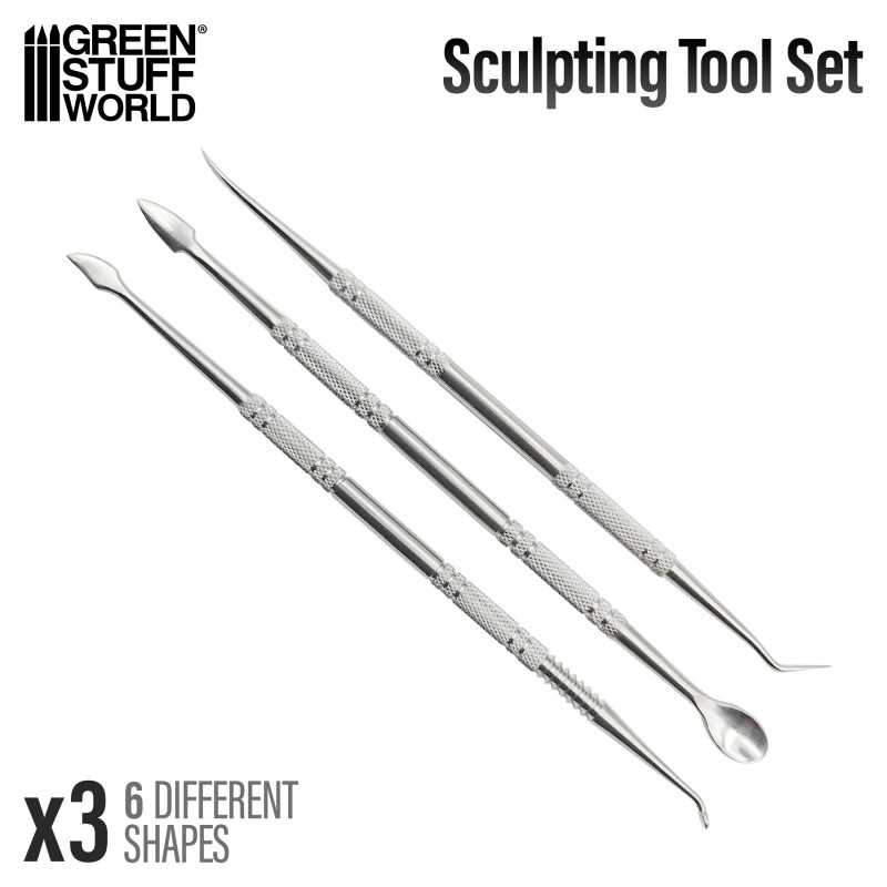 Green Stuff World 3x Sculpting Tools stainless steel double-ended set