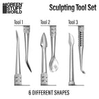 Green Stuff World 3x Sculpting Tools showing 6 different tip shapes