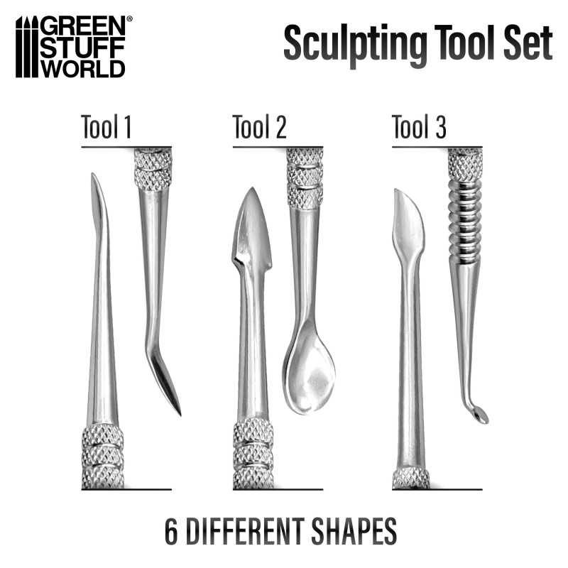 Green Stuff World 3x Sculpting Tools showing 6 different tip shapes