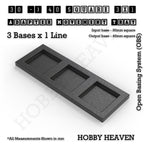 CGI render of the 30 to 40 mm square adapter, 3 × 1 formation, with 3 seats for 30 mm square bases.