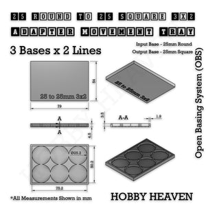 Round to Square Movement Trays Adapters for Tabletop Games