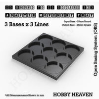 Round to Square Movement Trays Adapters for Tabletop Games
