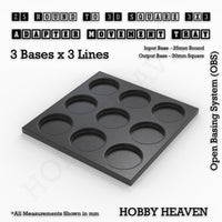 Round to Square Movement Trays Adapters for Tabletop Games
