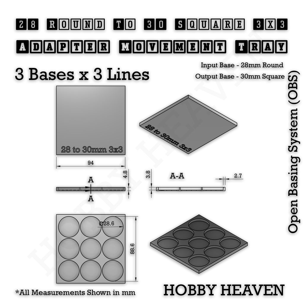 Round to Square Movement Trays Adapters for Tabletop Games