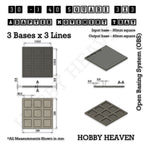 Technical drawing of the 30 to 40 mm square adapter, 3 × 3 formation: 124 × 124 mm overall, 4.8 mm tall.
