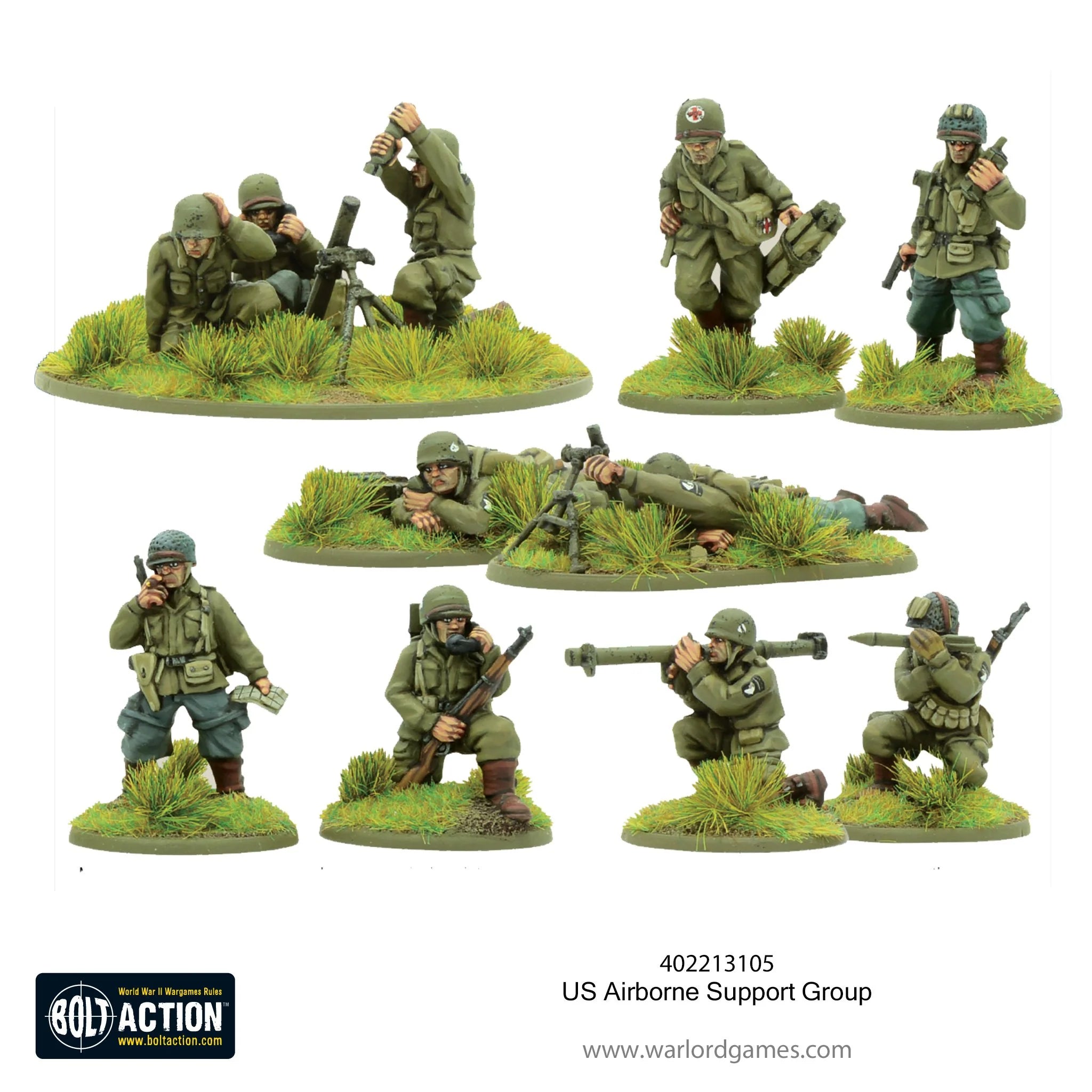 Bolt Action US Airborne Support group ('44-'45) (HQ, Mortar & MMG) Warlord Games