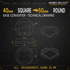 Square to Round Base Converters 3D Print Full Range