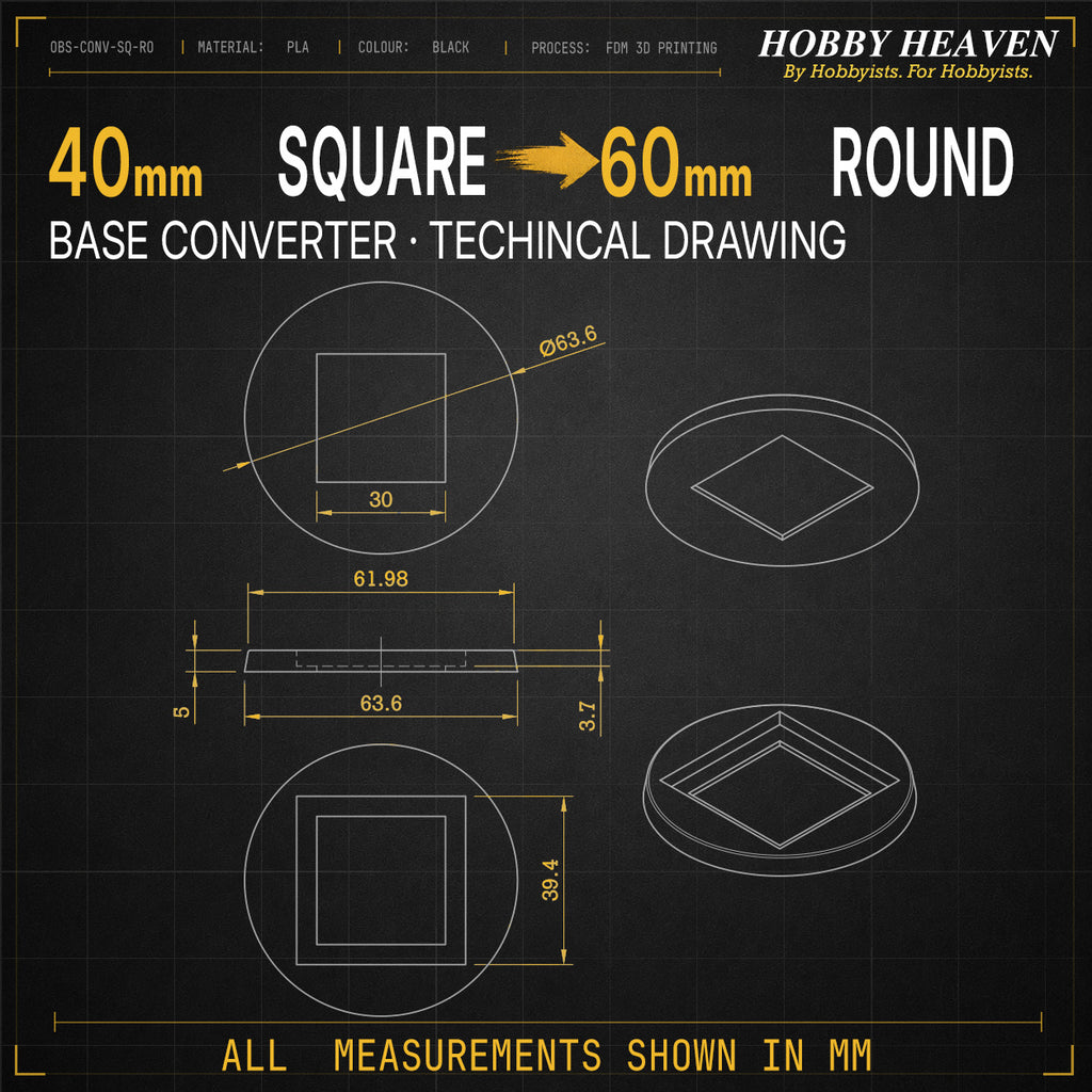 Square to Round Base Converters 3D Print Full Range