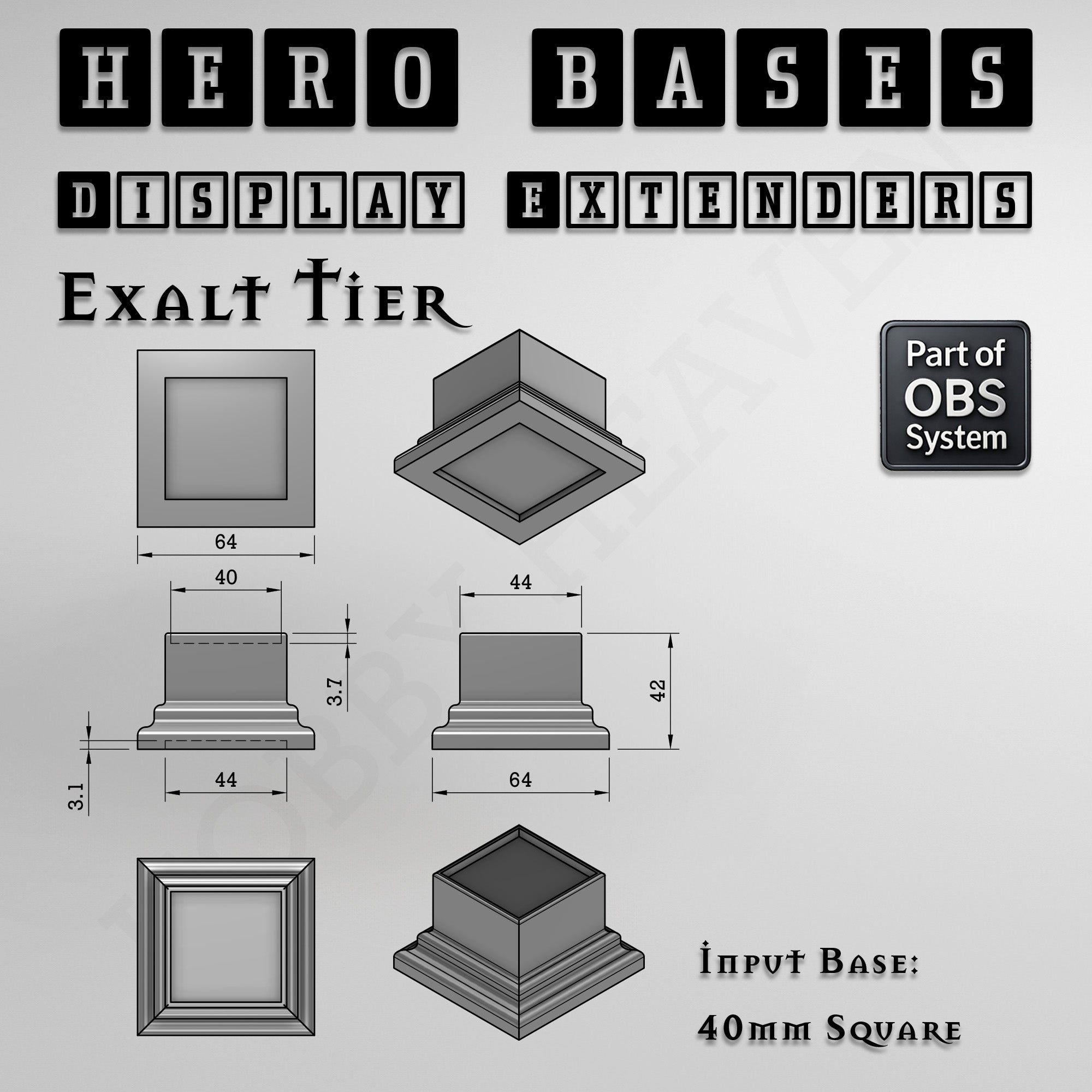 Hero Bases Display Extenders | Squares and Rectangles | Convert Gaming Bases to Display Bases & Plinths