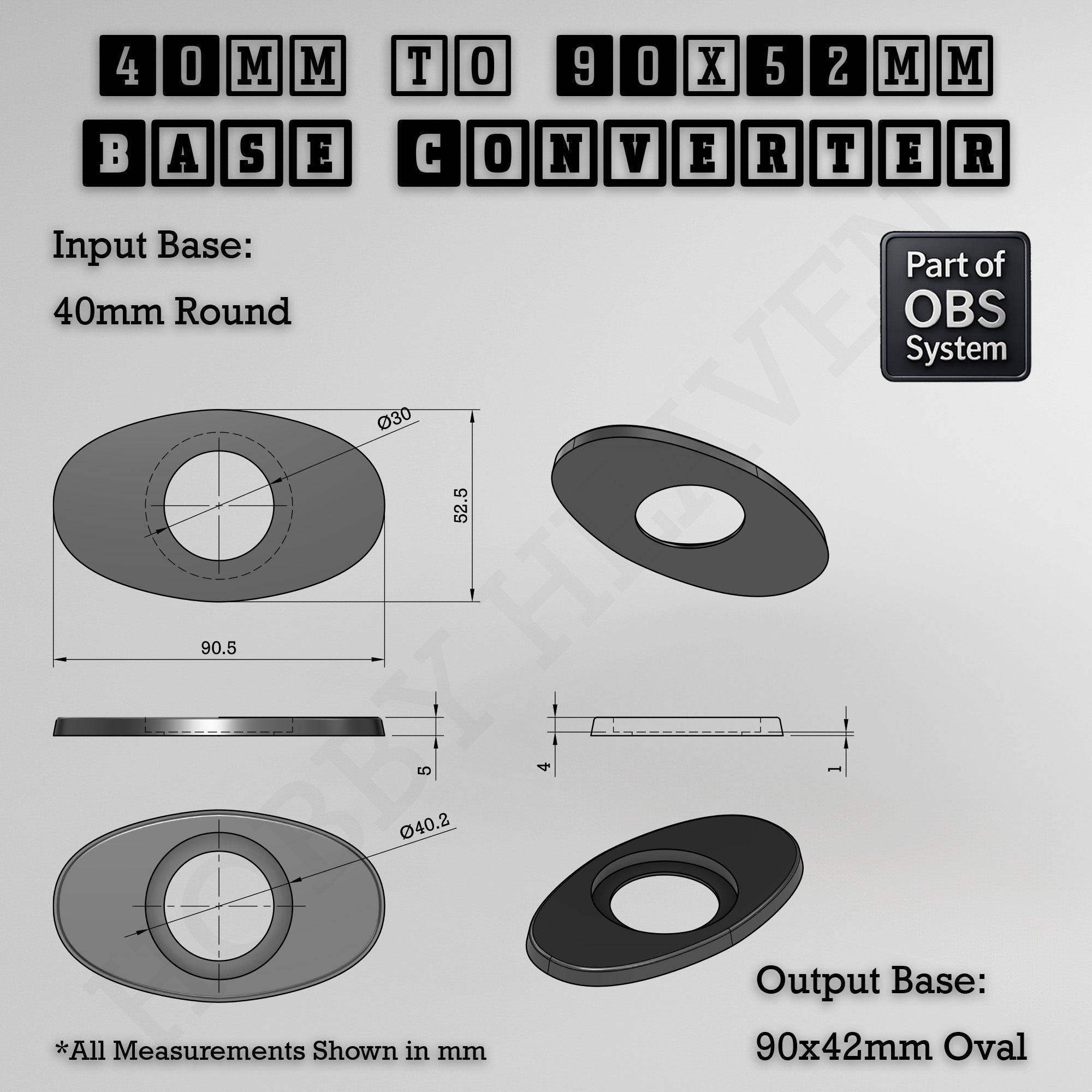 Round To Oval Bases Size Converters 3d Print Full Range
