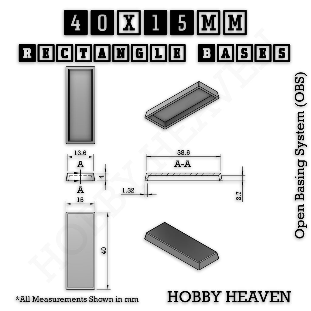 Rectangle Bases Range Sizes - 75x30mm to 125x40mm Medium Sizes 3d Print Full Range Tabletop Games