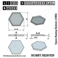 Hexagonal Bases 10mm to 200mm 3d Print Full Range Tabletop Games
